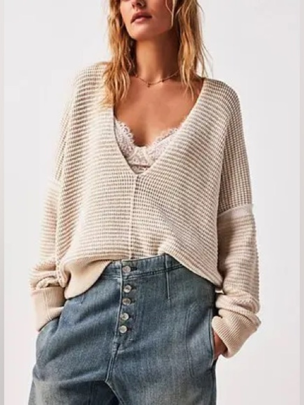 Free People - We The Free Pullover Striped Sweater Oat-milk Size Small Women’s